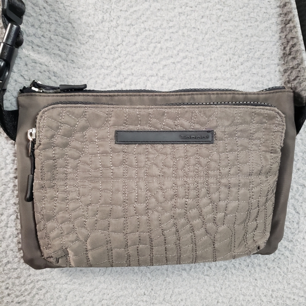 Tahari Quilted Belt Bag Fanny Pack Gray Nylon Travel Bag